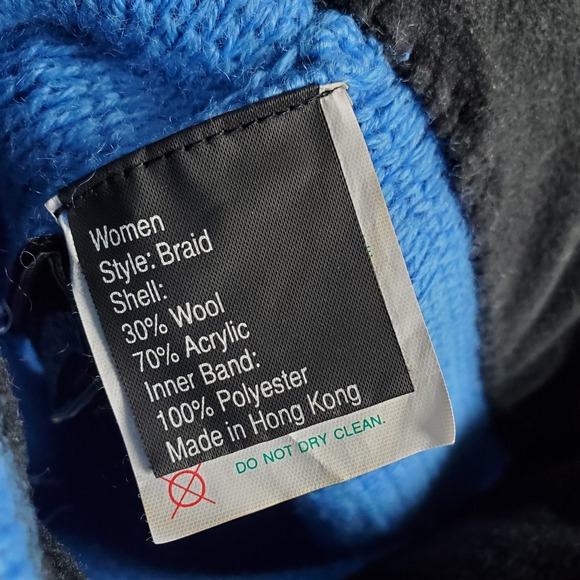 Obermeyer Knit Beanie Blue Wool Blend Women's Braid Tassels Fleece Lined Hat - Picture 6 of 9